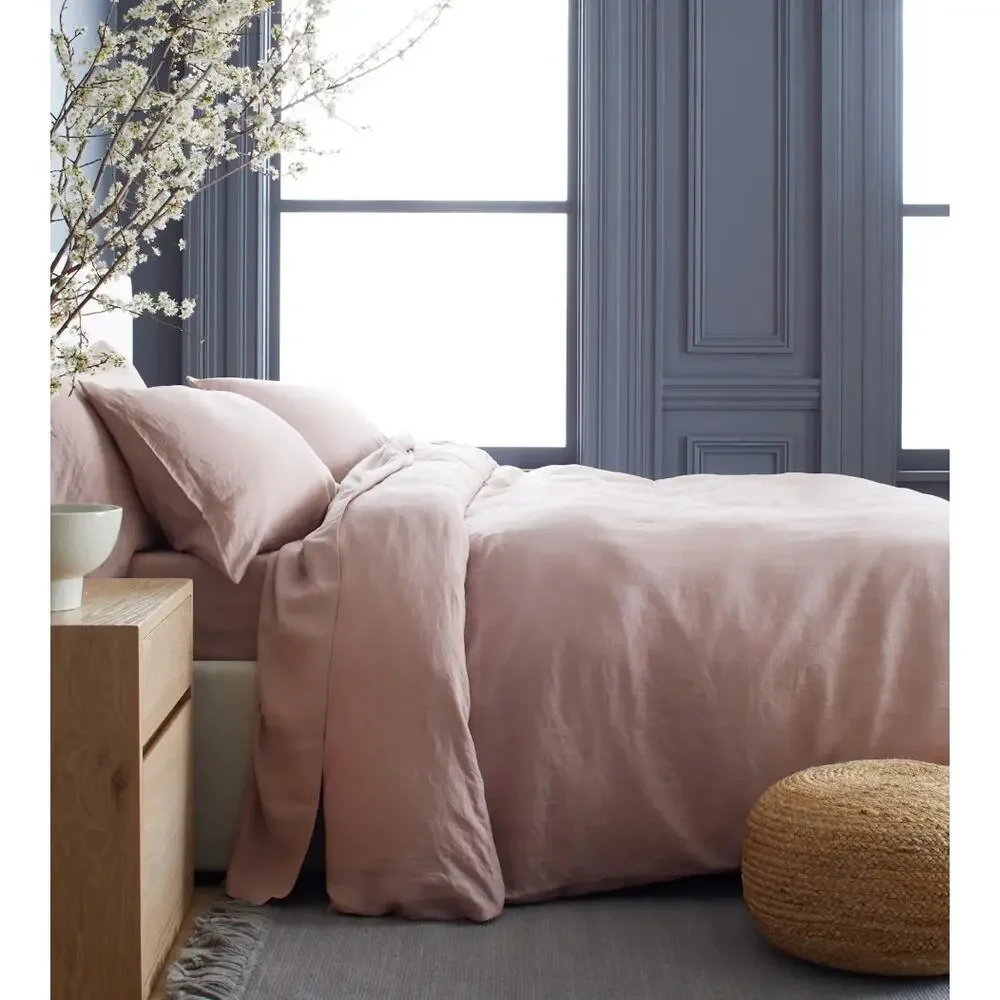 NIB Quince European Linen Duvet Cover Set FULL/QUEEN in Dusty Mauve